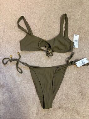 PacSun Olive Ribbed Tie Bikini Set